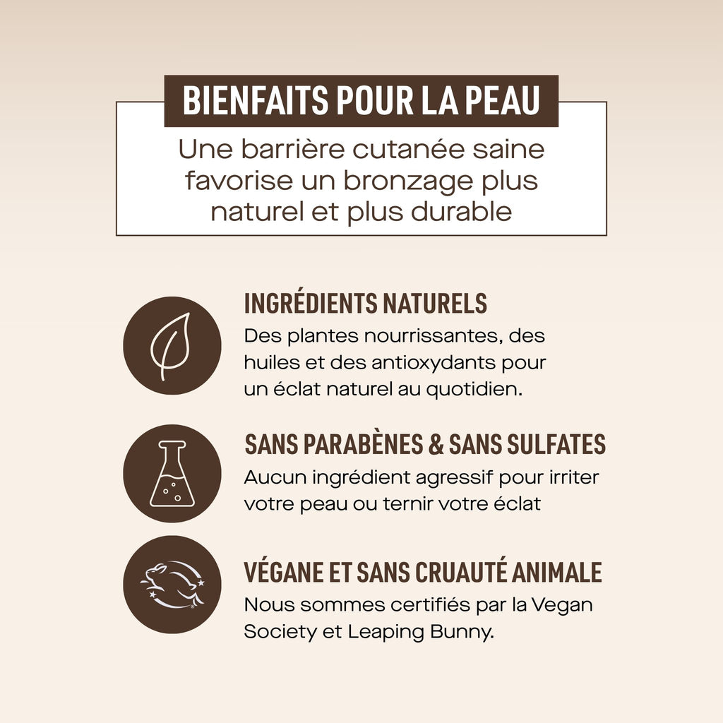 Ingrédients naturels autobronzant CloudMist Nuda - Produits Gatineau